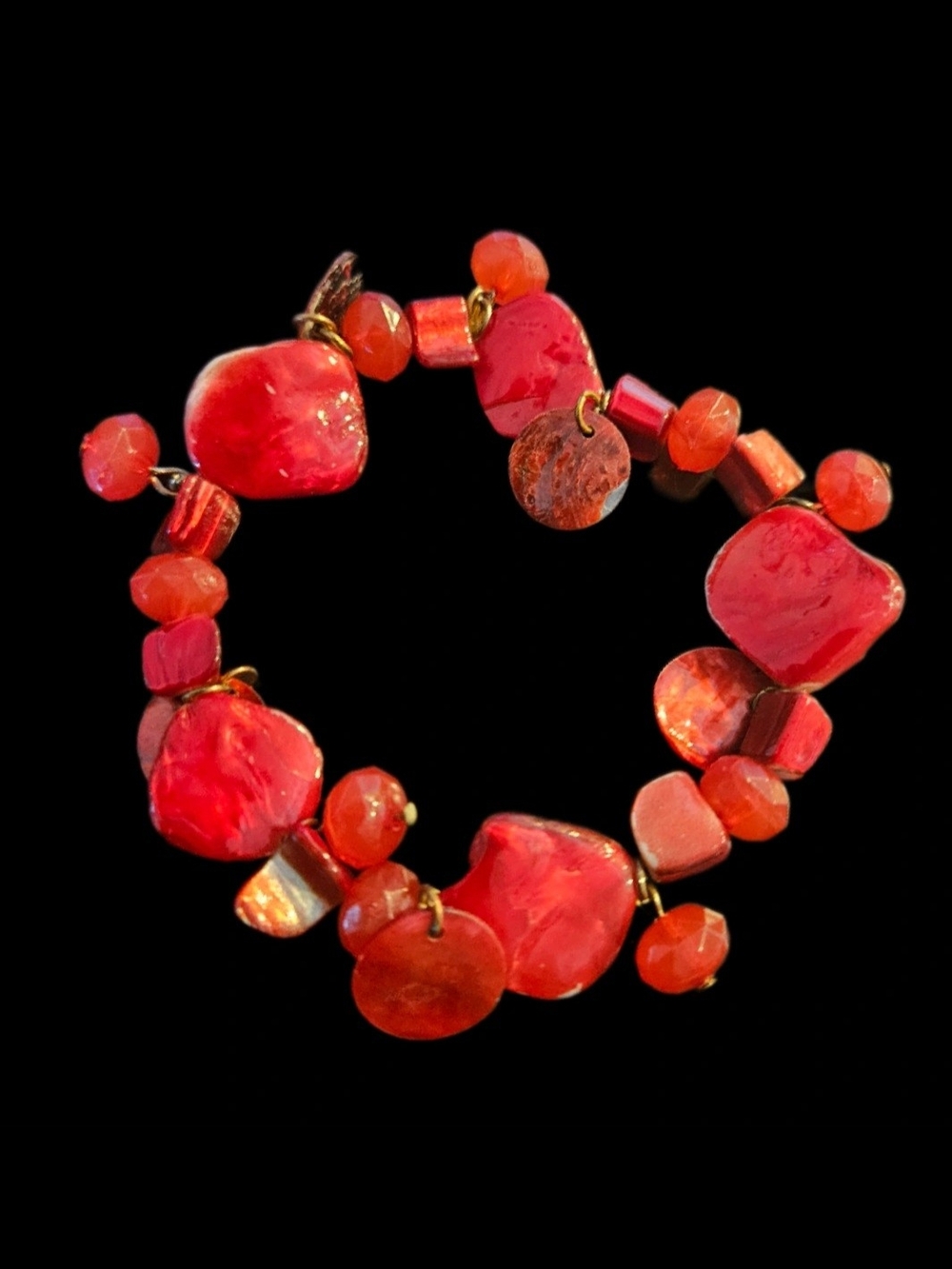 Vibrant Red Statemeny Bead & Disc Stretch Bracelet